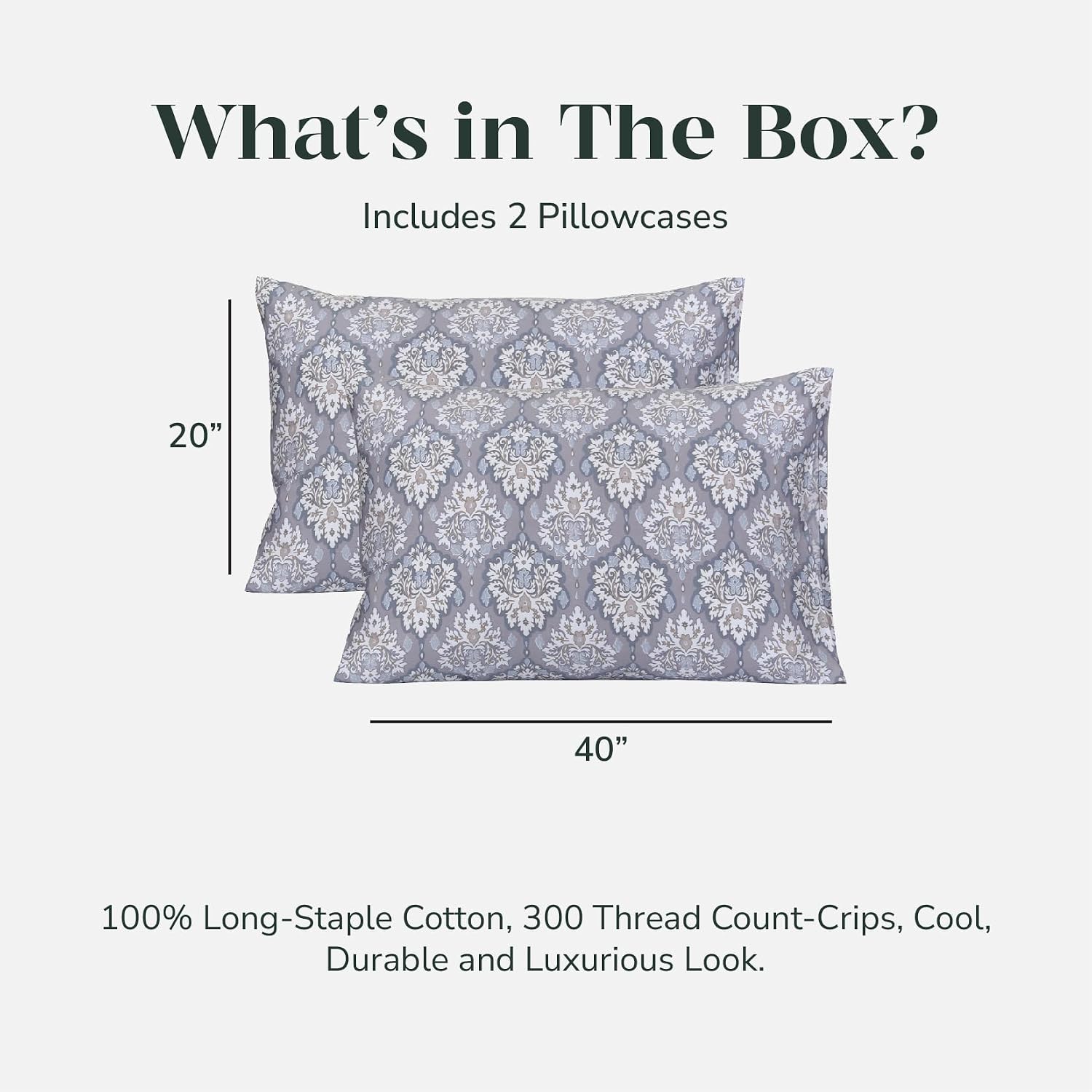 Feather & Stitch 300 TC 100% Cotton King Size Pillowcases 2 piece, Ultra Soft Set of 2 Sateen Weave Pillow Covers with Envelope Closure…
