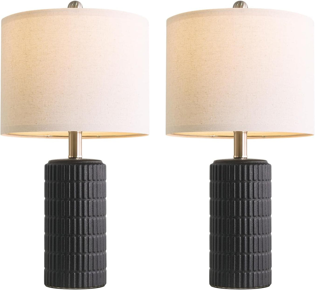 PoKat Small Table Lamps Set of 2 for Bedroom, 20.75'' Matte-Textured Farmhouse Ceramic Bedside Lamps for Night Stands, Stone-Like Modern…