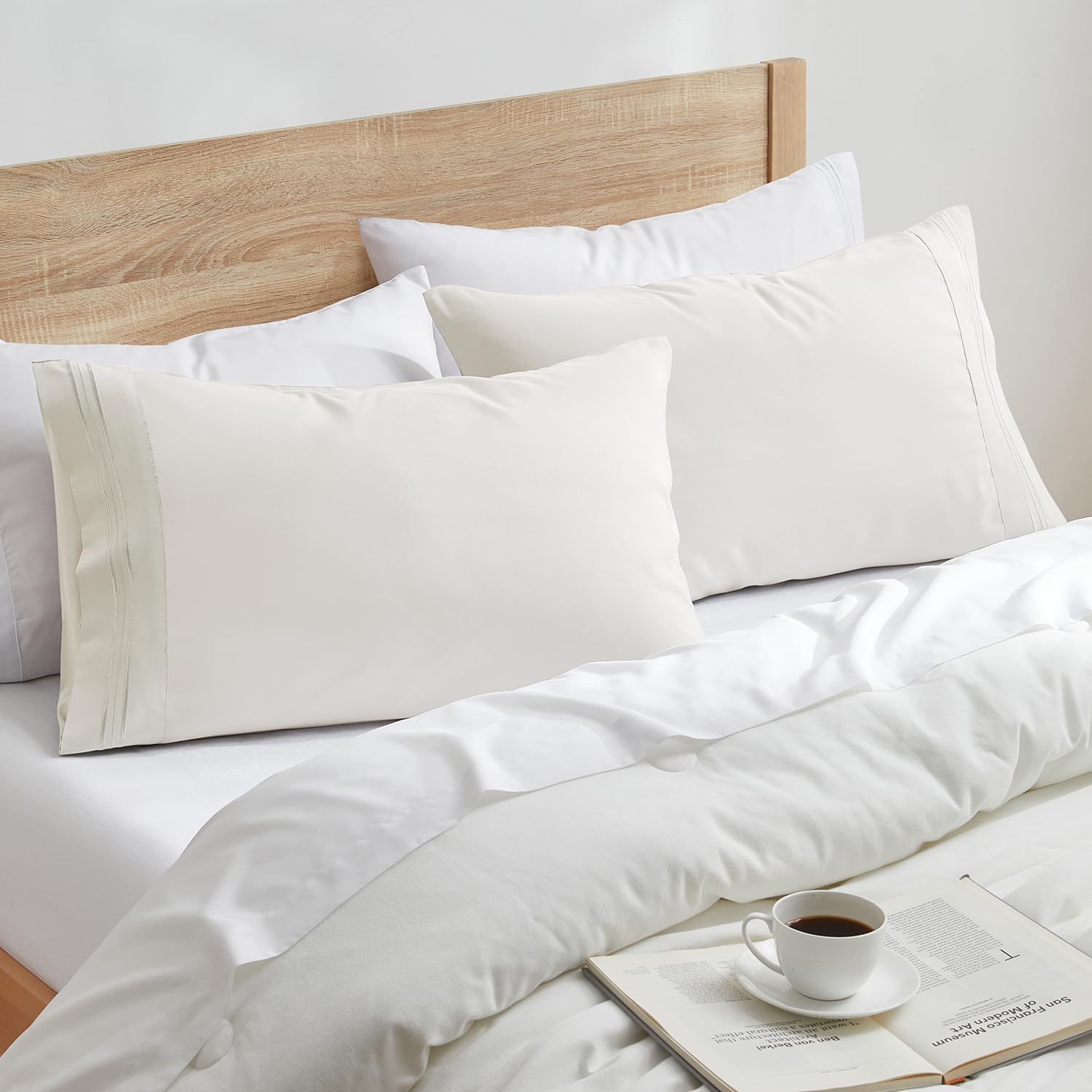 Nestl Off White King Pillow Cases 2 – Soft King Size Pillow Case, 1800 Brushed Microfiber Pillowcases, Envelope Closure Pillowcase, King Pi…