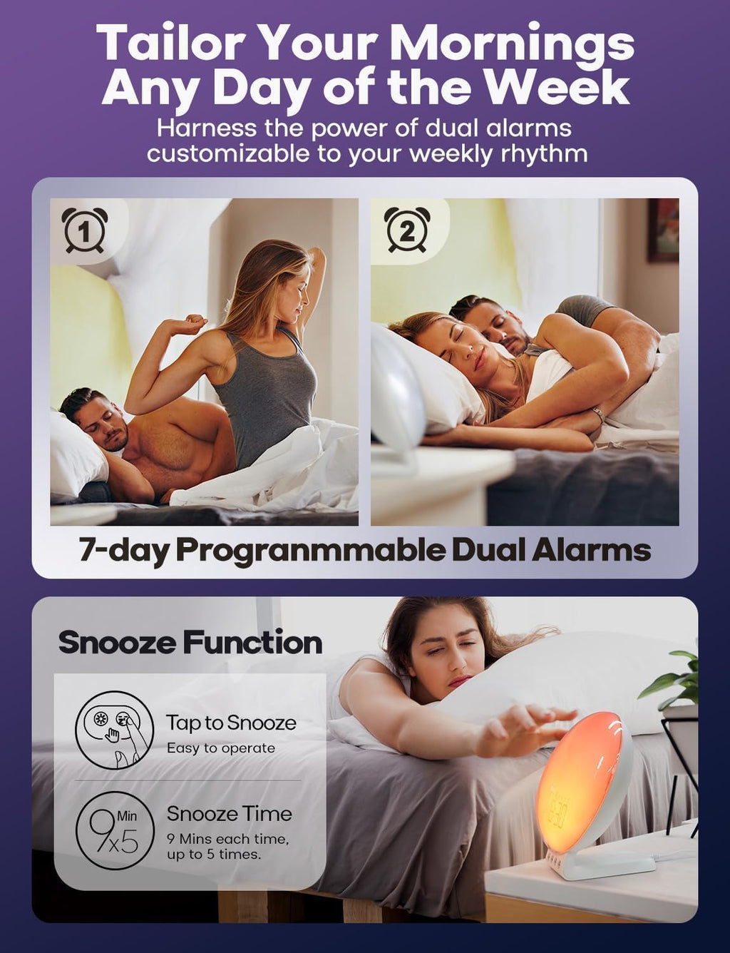 Dekala Smart Sunrise Alarm Clock with Wireless Charging for iPhone 14 13 12 Apple Watch AirPods Samsung, White Noise Sleep Sounds…