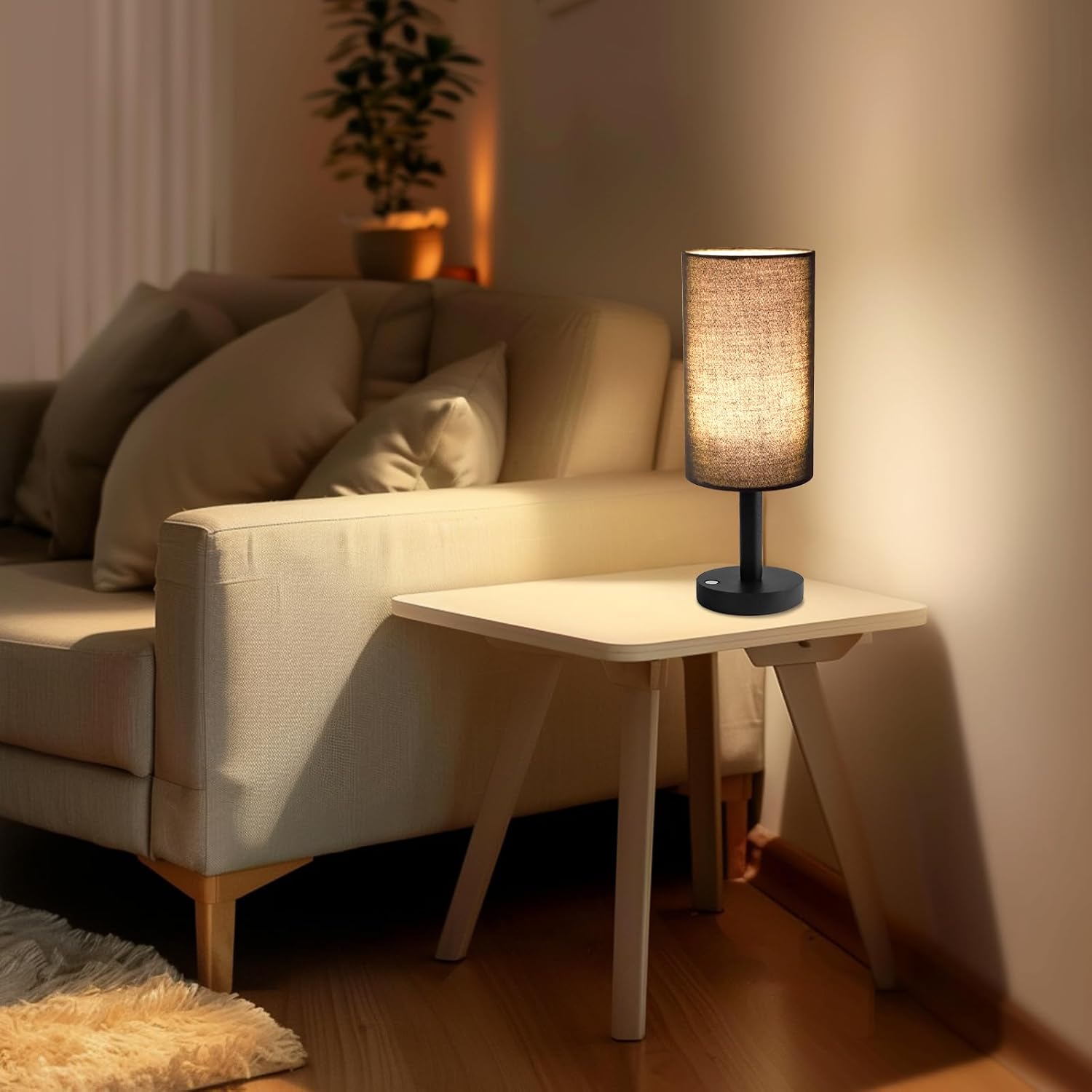 LALISU Small Table Lamp Nightstand Lamp Linen Lampshade Bedroom Wood Base Small Bedside Lamp for Night Stands, Desk Lamps for Reading…