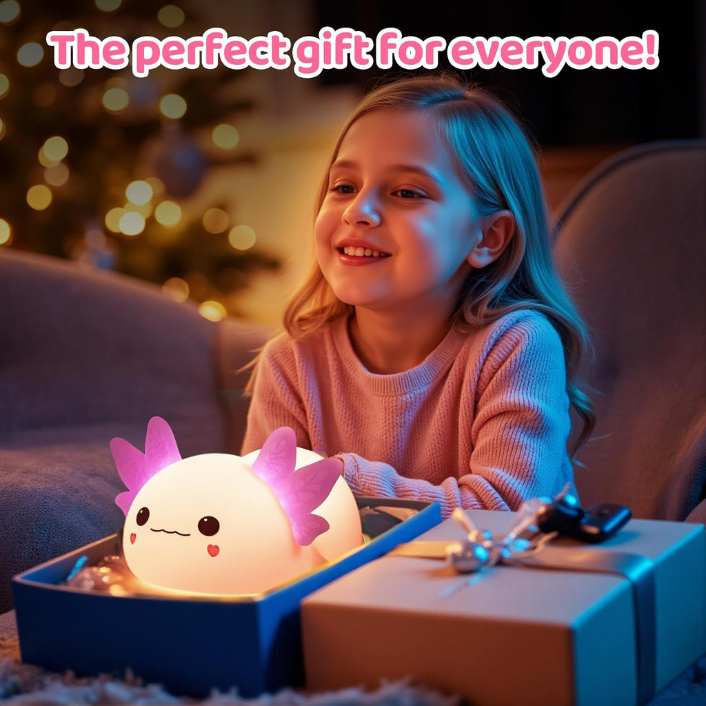 Mewaii Huggwaii Squishy Axolotl Night Light for Kids, 4 Soothing White Noise Sounds, Dimmable Silicone Axolotl Lamp Toddler Light…