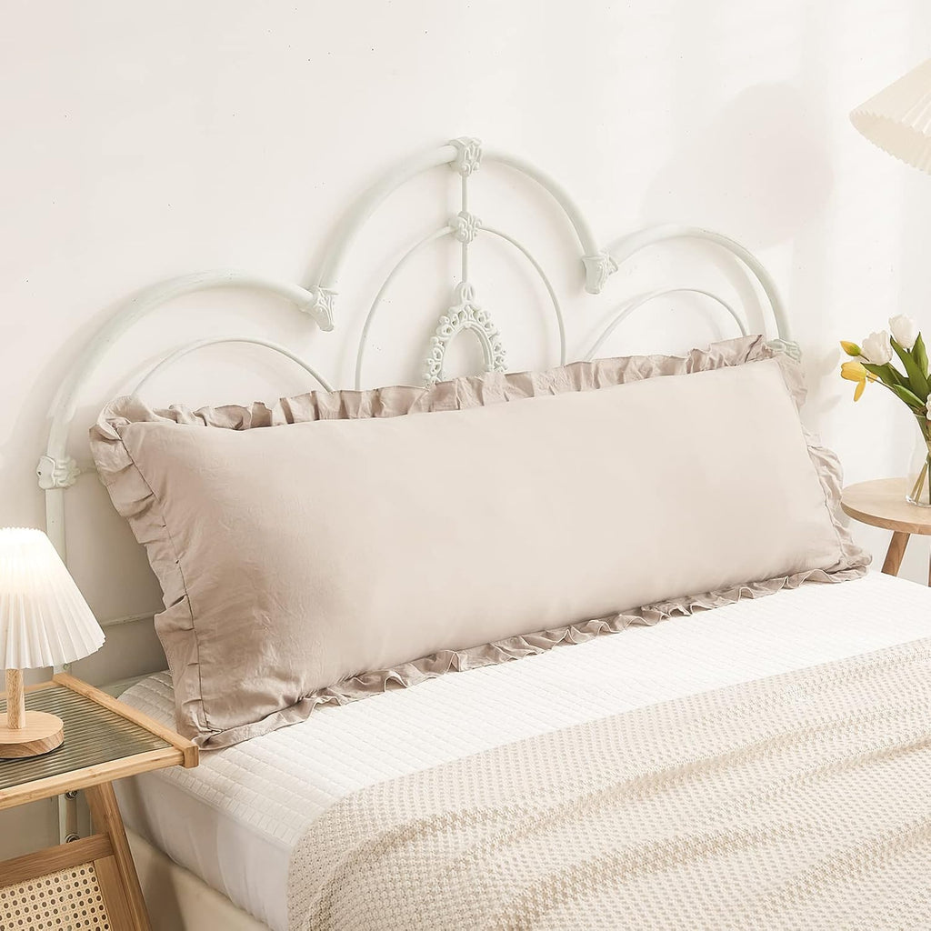 Merryword Taupe Body Pillow Cover 20x54inches Long Pillowcase Ruffled Pillowcases Shabby Chic Ruffled Fringe Decor Body Ruffled Pillow Sham…