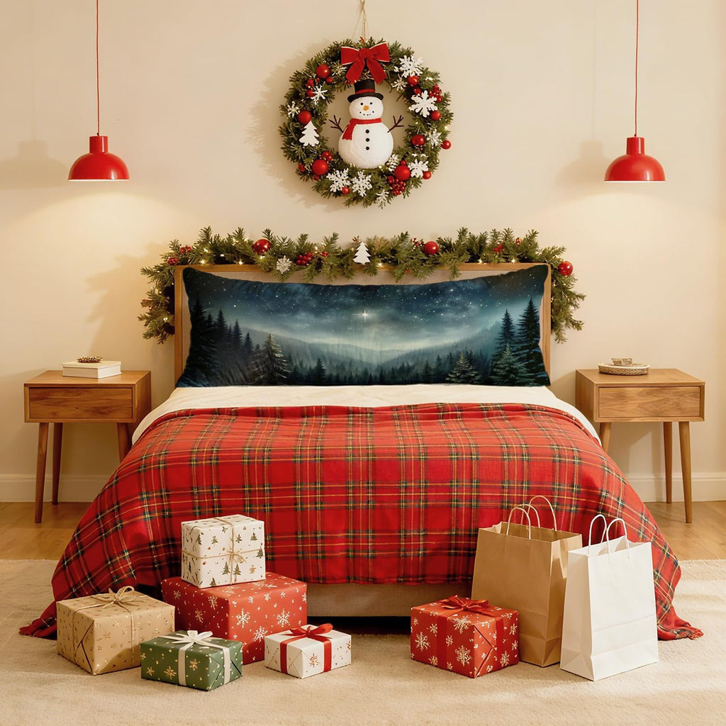 Christmas Nativity Star Christian 20x54 Body Pillow Cover, Jesus Religious Christmas Decor, Winter Forest Landscape Bible Verse…