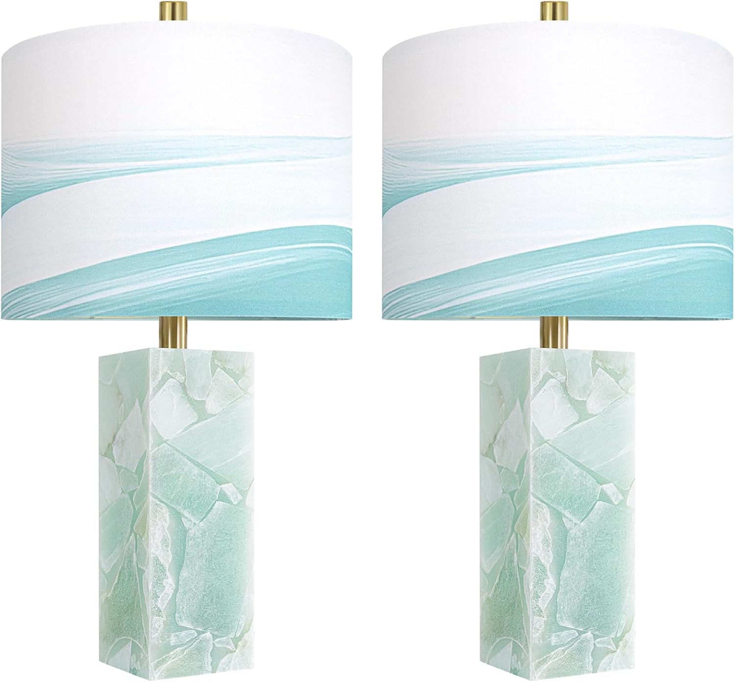 Scenekoy 23" Alabaster Table Lamp Set of 2 with Night Light for Bedroom Living Room, Rotary Switch, Blue Table Lamp with Linen Shade…