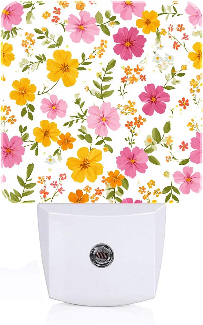Retro Spring Flower Night Light, Plug Into Wall with Dusk to Dawn Light Sensors, Warm Nightlights for…