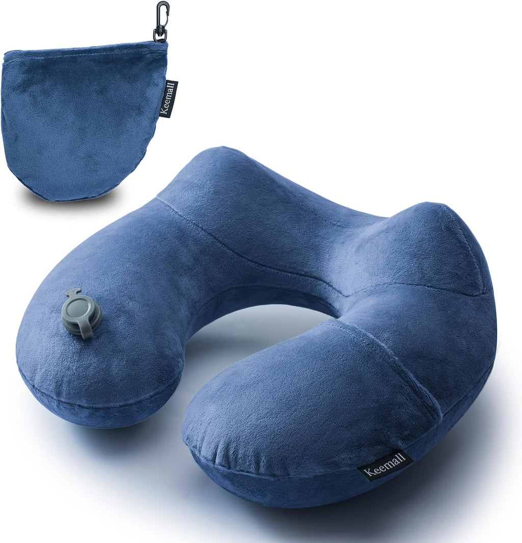 Keemall Inflatable Neck Pillow Airplane, Comfortable Inflatable Travel Neck Pillows for Airplanes Traveling on Plane, Soft Plush Cover…