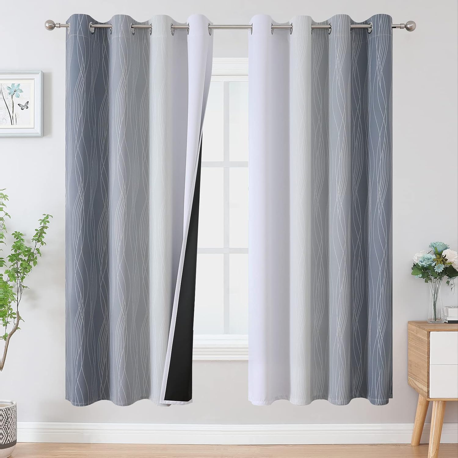 Estelartextiler Estelar Textiler Full Room Darkening Greyish White and Grey Blackout Curtains 72 Inch Length 2 Panels Set, Ombre Thermal In…