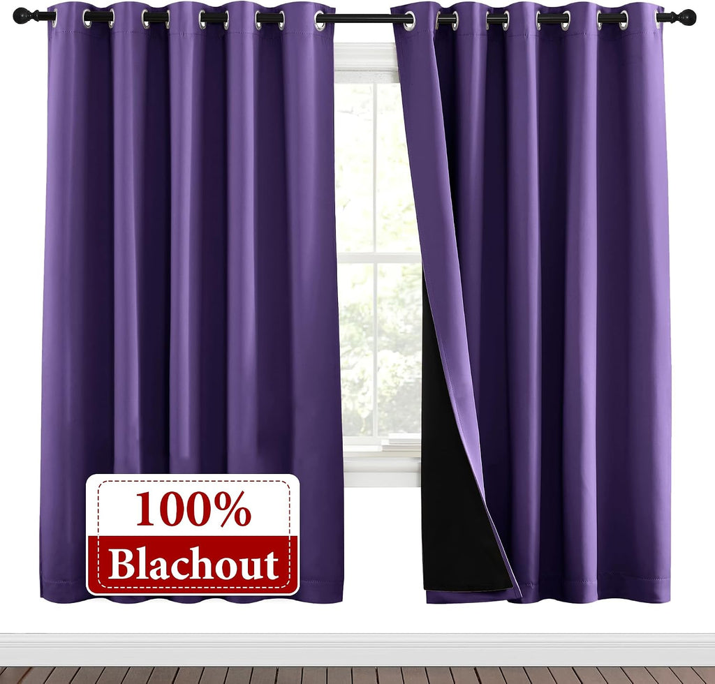 Nicetown Lilac Purple Full Shade Curtain Panels, Pair of Energy Smart & Noise Blocking Out Blackout Drapes for Dining Room Window, Thermal…