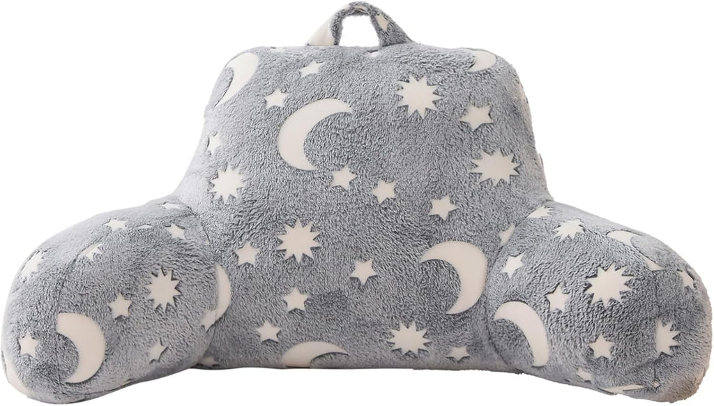 Anicenight A Nice Night Star Moon Plush Reading Pillow Glow in The Dark Bed Wedge Children Backrest with Arms Back Support for Sitting Up i…