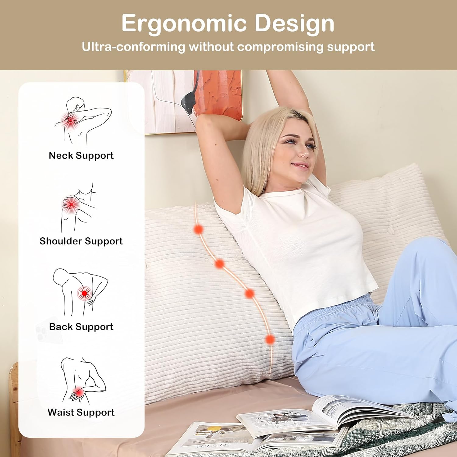 Headboard Pillow Twin, Wedge Headboard Pillow for Bed Sofa, Triangular Backrest Pillow with Removable Cover for Reading, Working…