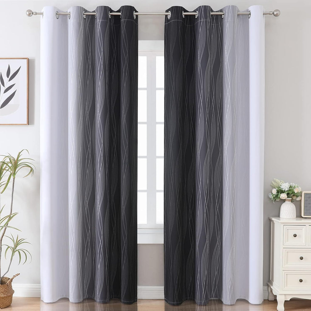 Estelartextiler Estelar Textiler Ombre Blackout Curtains 102 Inches Long 2 Panels Set, Black and Greyish White Thermal Insulated Drapes for…