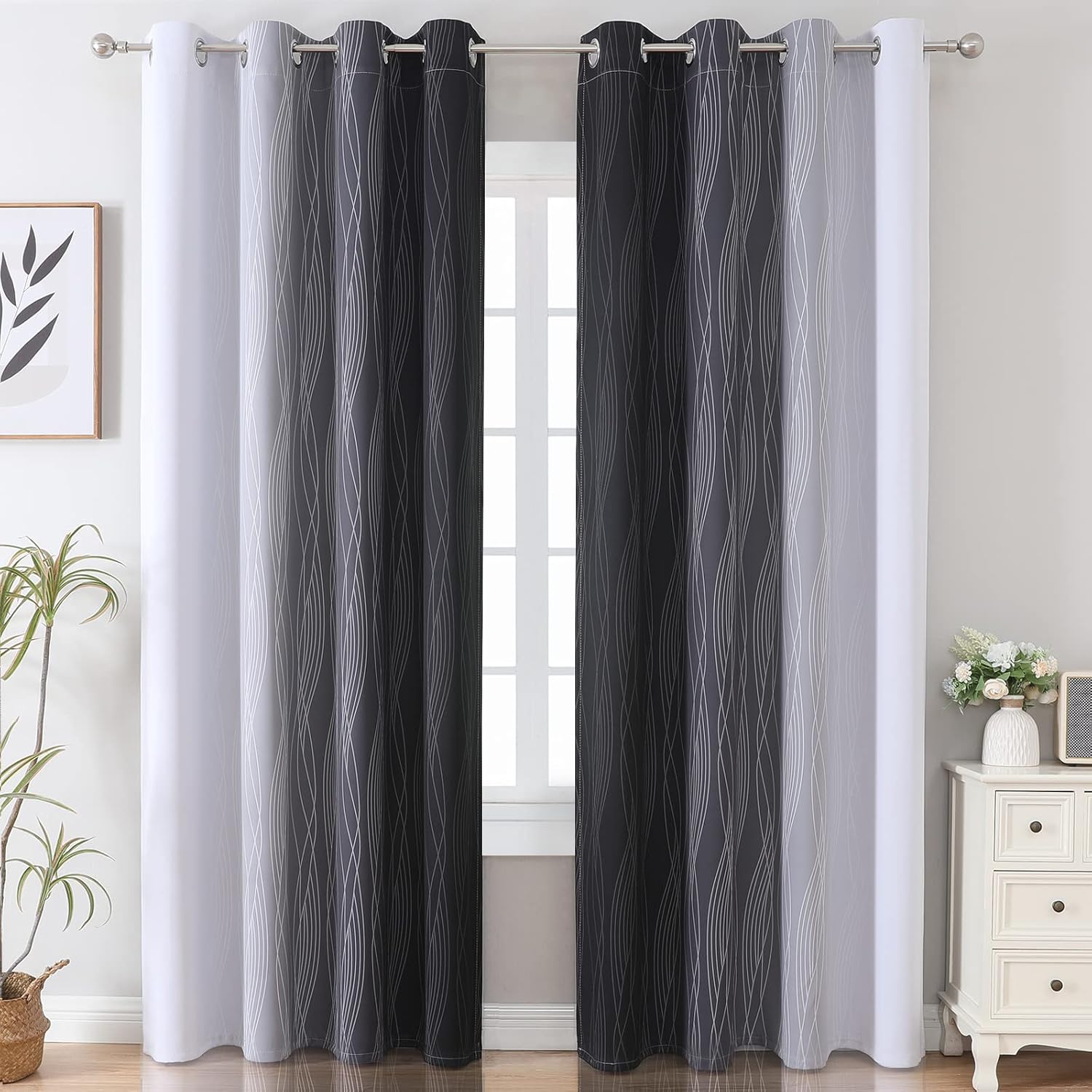 Estelartextiler Estelar Textiler Ombre Blackout Curtains 102 Inches Long 2 Panels Set, Black and Greyish White Thermal Insulated Drapes for…