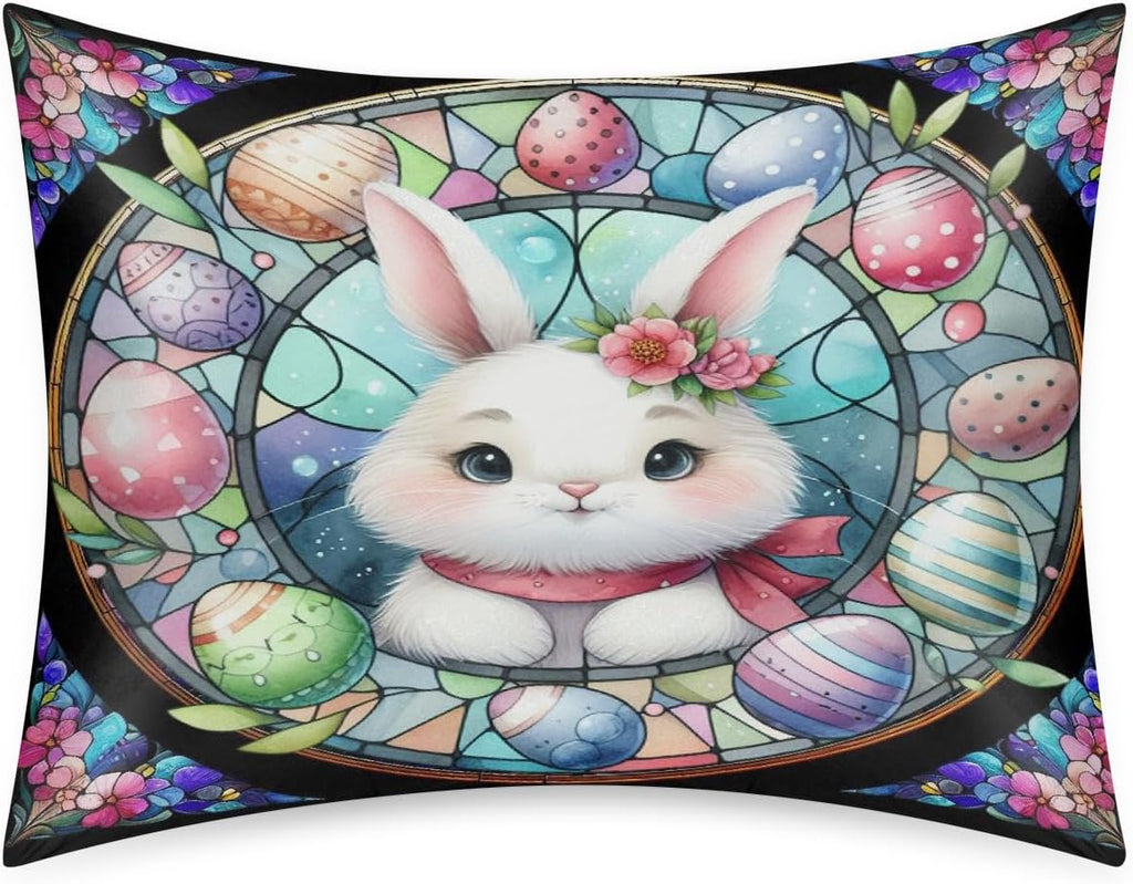 Easter Cute Bunny Satin Silk Pillowcase for Hair and Skin Pillow Cases Standard Size Soft Silk Pillow Case with Envelope Closure Print…