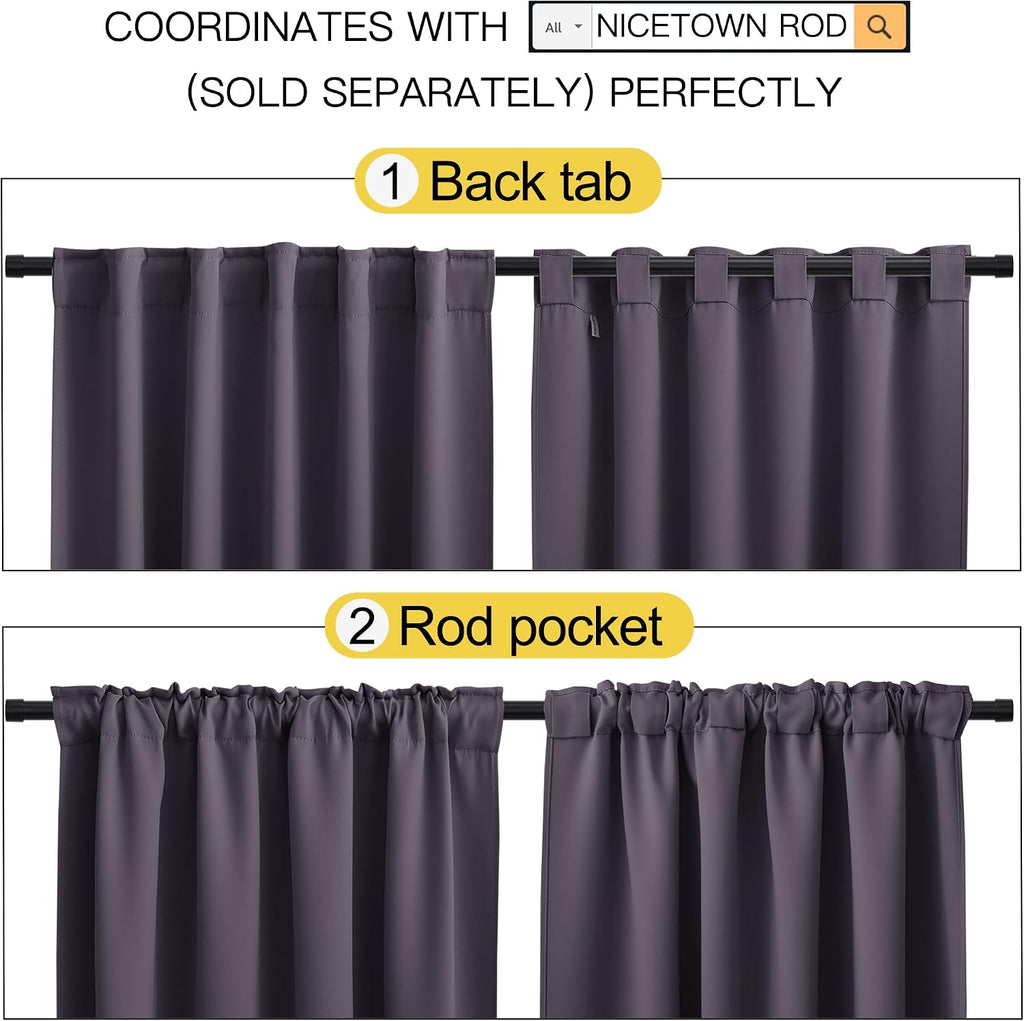 Nicetown Light Reducing Curtain Panels Window Draperies - (Greyish Purple Color) 52x84 inch, 2 Pieces, Insulating Room Darkening Drapes for…