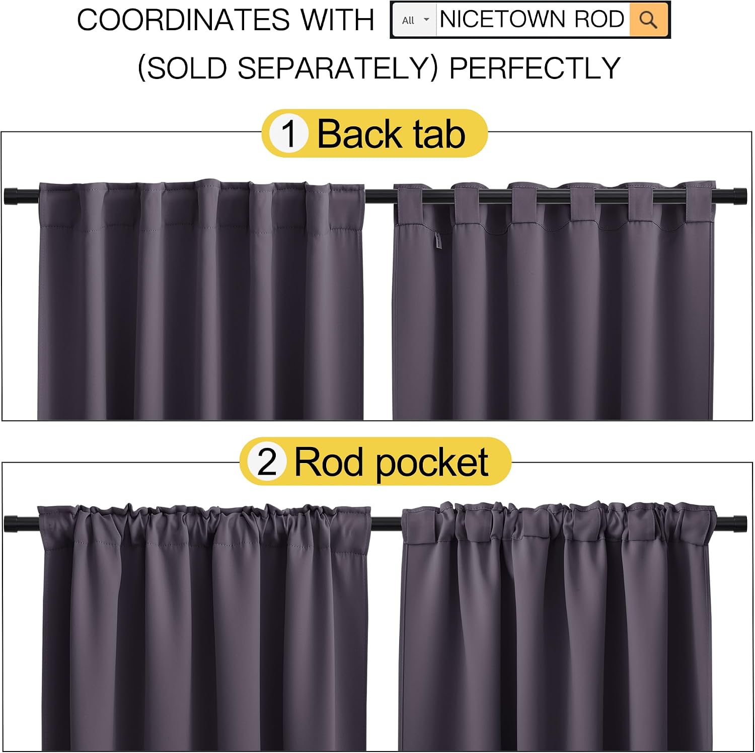 Nicetown Light Reducing Curtain Panels Window Draperies - (Greyish Purple Color) 52x84 inch, 2 Pieces, Insulating Room Darkening Drapes for…