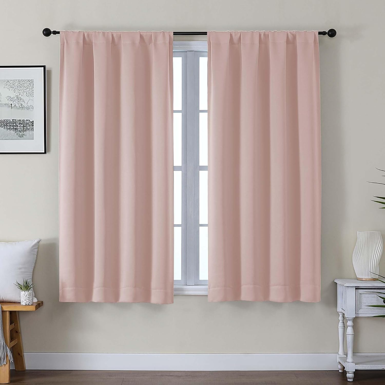 Gwine Valentine's Day Blush Pink Blackout Curtains for Bedroom 54 Inches Long, Thermal Insulated Room Darkening Curtains for Living Room…
