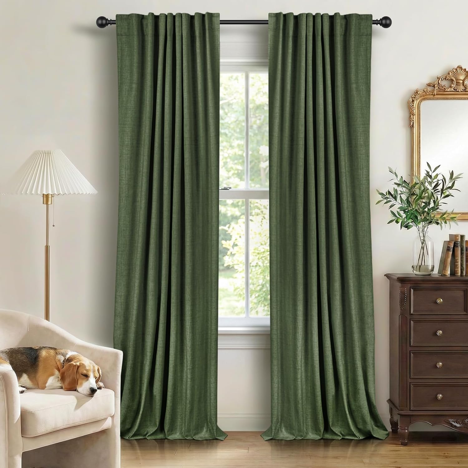100BlackoutShield 100% Blackout Shield Linen Blackout Curtains for Bedroom 96 Inches Long, Back Tab/Rod Pocket Living Room Drapes, Thermal…