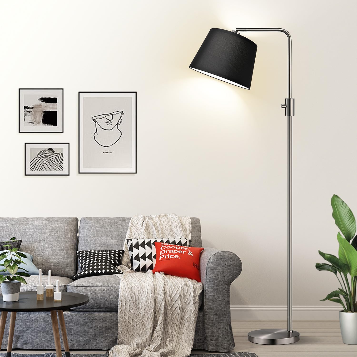 Nintiue 【Upgraded】 Dimmable Floor Lamp, 1000 Lumens LED Edison Bulb Included, Brushed Nickel Arc Floor Lamps Modern Standing Lamp with…
