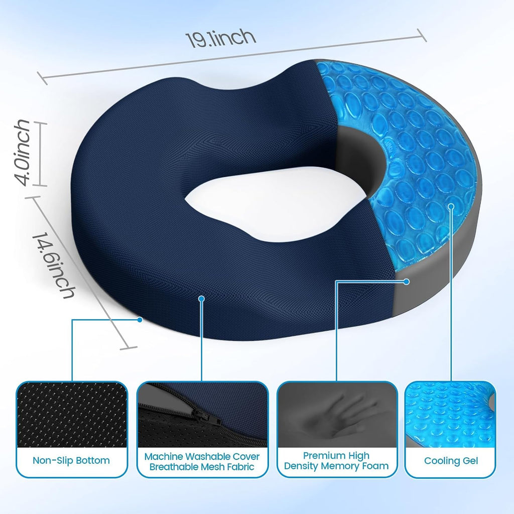 CushZone Donut Pillow Seat Cushion - Cooling Gel Donut Chair Cushions, Memory Foam Seat Cushion for Office & Home, Car Seat Cushion and But…