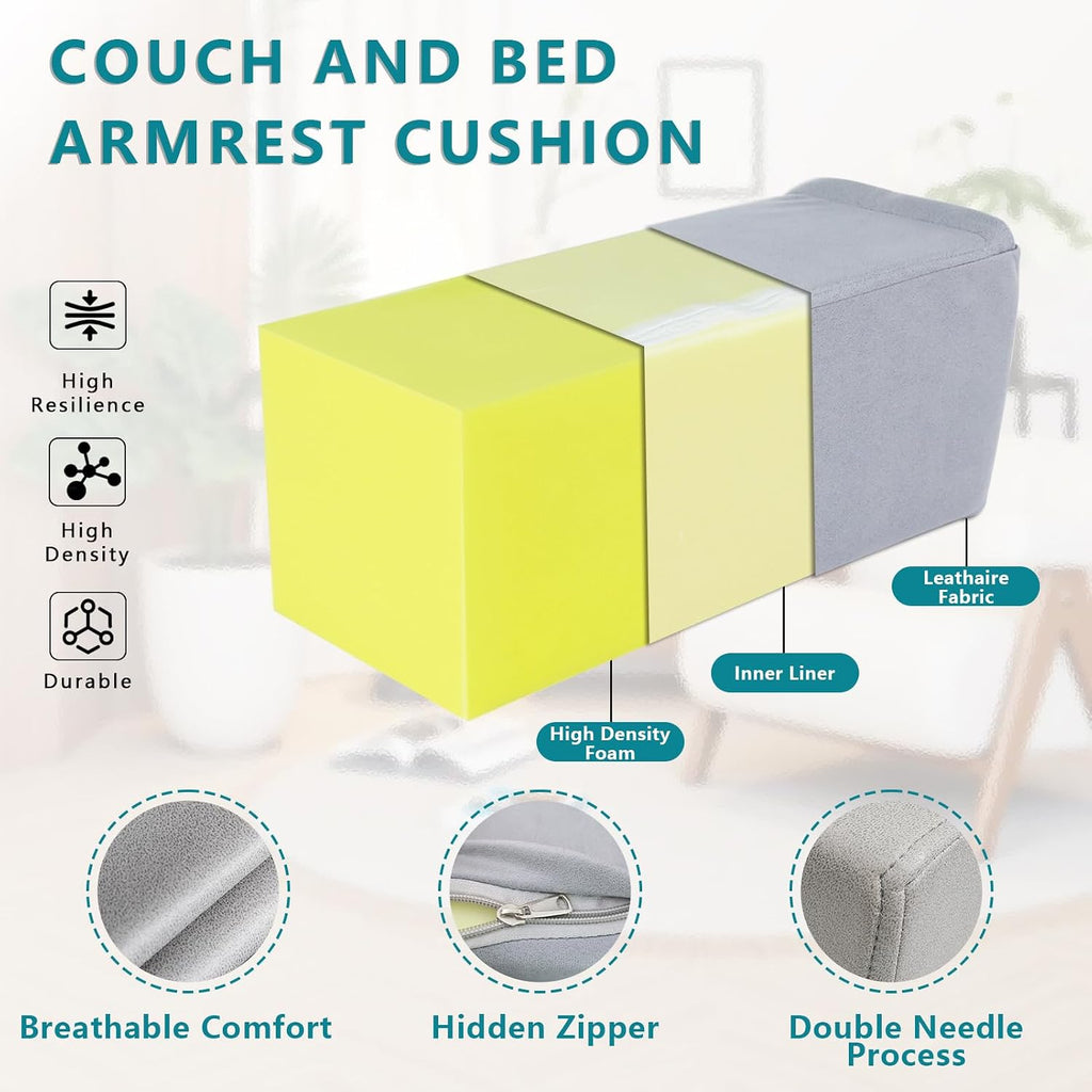 MMuteTouch 2 Pack Couch Arm Rest Pillow, 8''x8''x20'' Faux Leather Waterproof Cover, High Density Foam Armrest Cushion, Removable & Washabl…