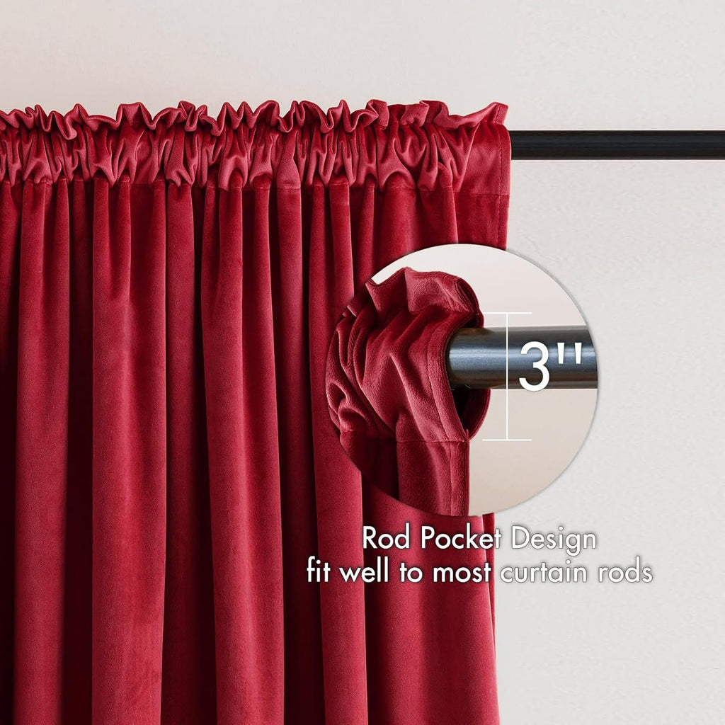 MIULEE Christmas Red Velvet Curtains Thermal Insulated Blackout Curtain Drapes for Bedroom Living Room Darkening 108 Inches Long Curtains…