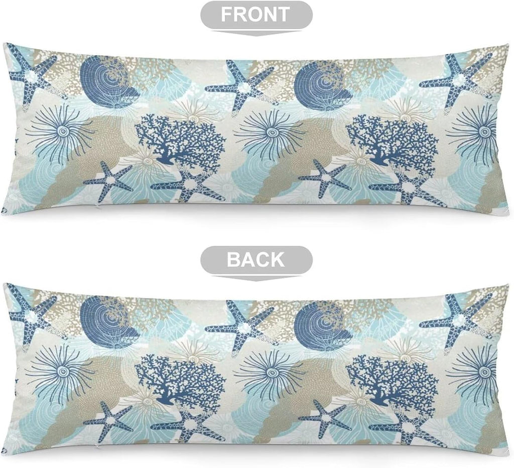 Body Pillow Cover Aqua Blue Nautical Coral Body Pillowcase Coastal Beach Theme Coral Starfish Decorative Rectangle Long Pillow Cases…