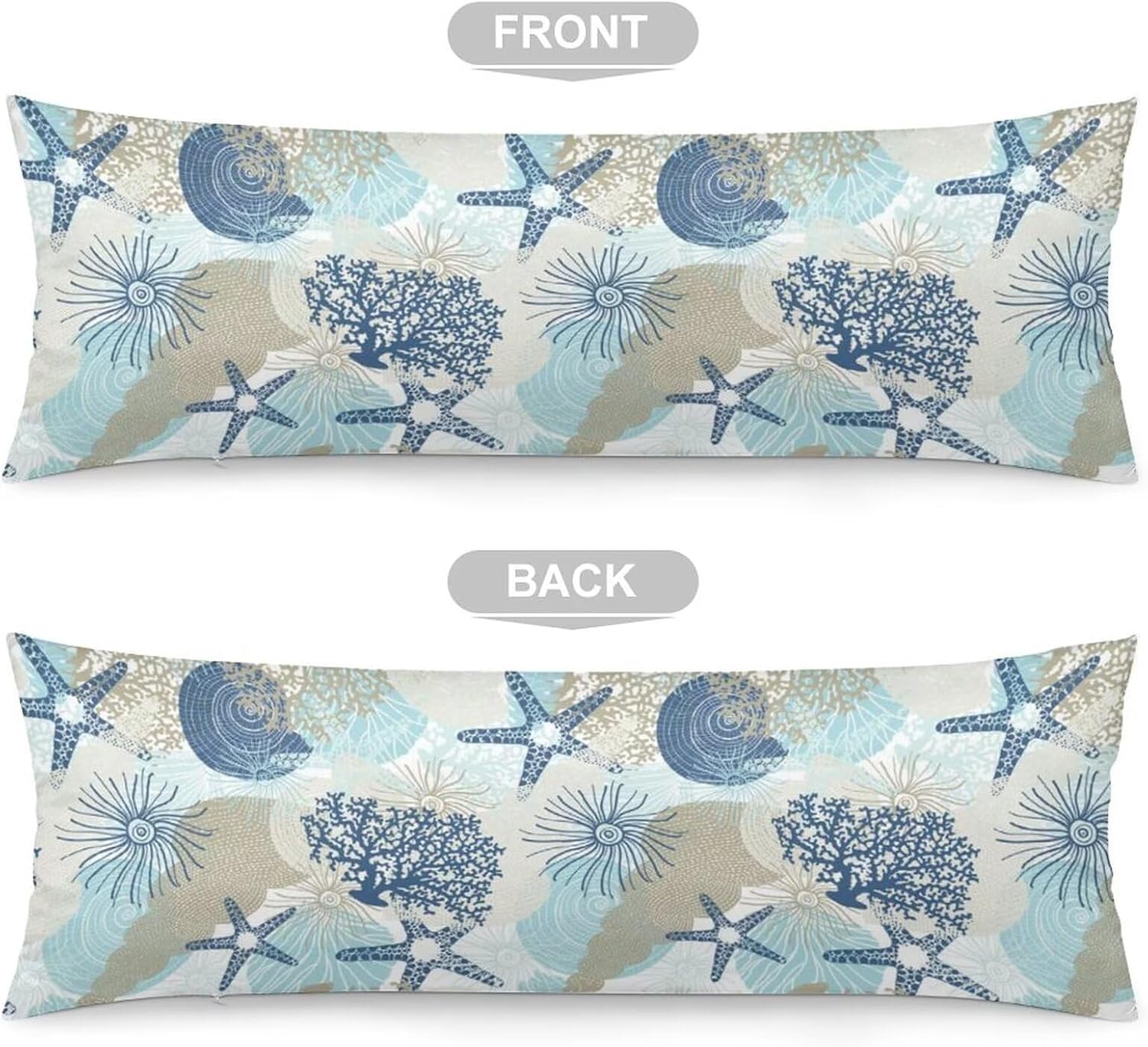 Body Pillow Cover Aqua Blue Nautical Coral Body Pillowcase Coastal Beach Theme Coral Starfish Decorative Rectangle Long Pillow Cases…