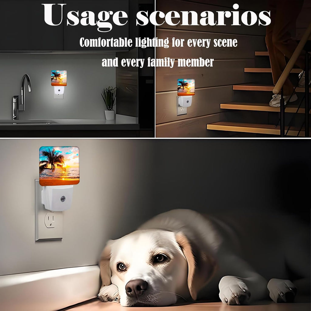 Summer Sunshine Beach Night Light, Plug Into Wall Decor for Stairway, Hallway, Kitchen, Dusk to Dawn Sensor Nightlights for…