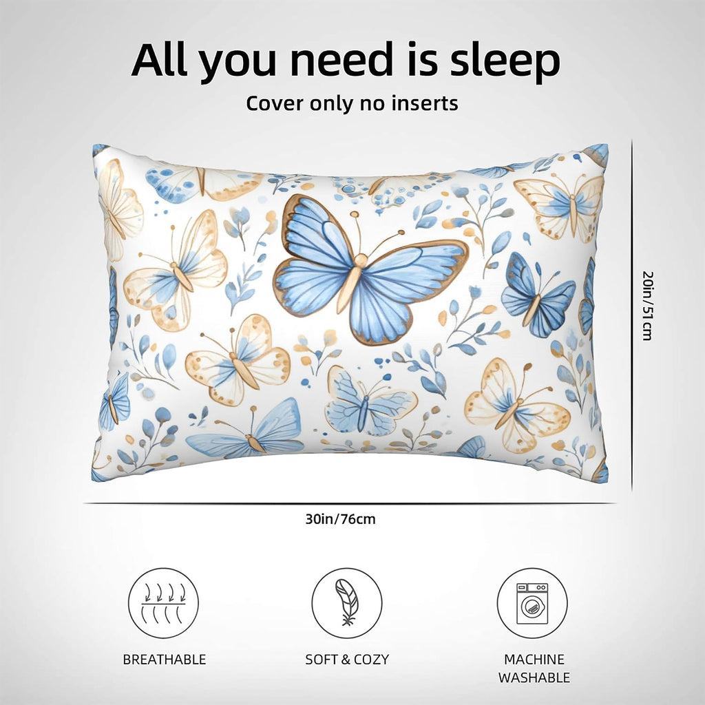 Satin Pillowcase for Hair and Skin Vintage Blue and Beige Butterfly Super Soft and Cooling Similar to Silk Pillow Case 1 Pack with Hidden…