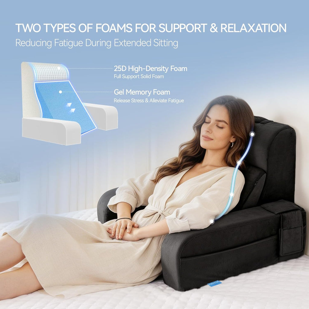 Kayfia Reading Pillow, 10 in 1 Back Pillow for Bed Sitting up with Detachable Arms Rest, Back Rest with Gel Memory Foam…