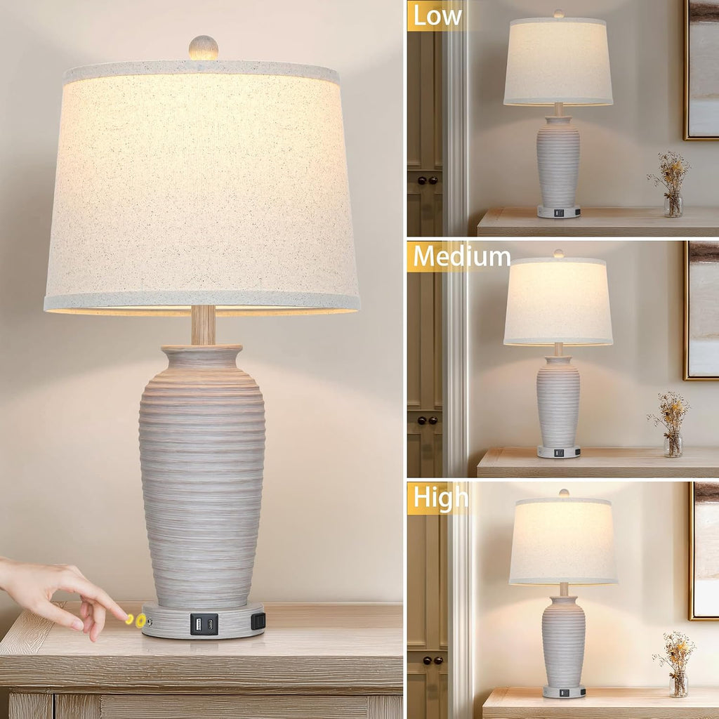 CINSARY 25" Vintage Farmhouse Jar Table Lamps, Single Rustic Bedside Lamp with USB A+C Ports & AC Outlet, Nightstand Lamps for Living…