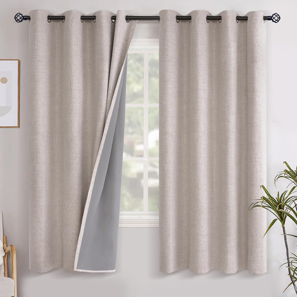 YoungsTex Linen Blackout Curtains 68 Inches Long for Bedroom, Full Light Blocking Window Drapes for Living Room Farmhouse Thermal Insulated…