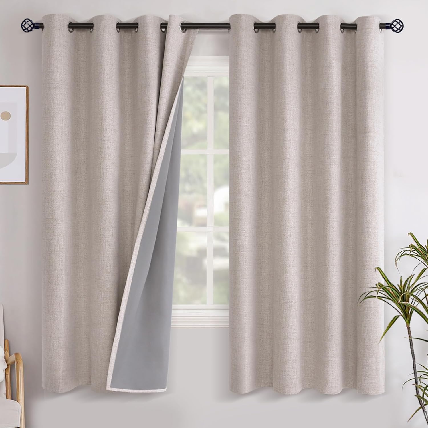 YoungsTex Linen Blackout Curtains 68 Inches Long for Bedroom, Full Light Blocking Window Drapes for Living Room Farmhouse Thermal Insulated…