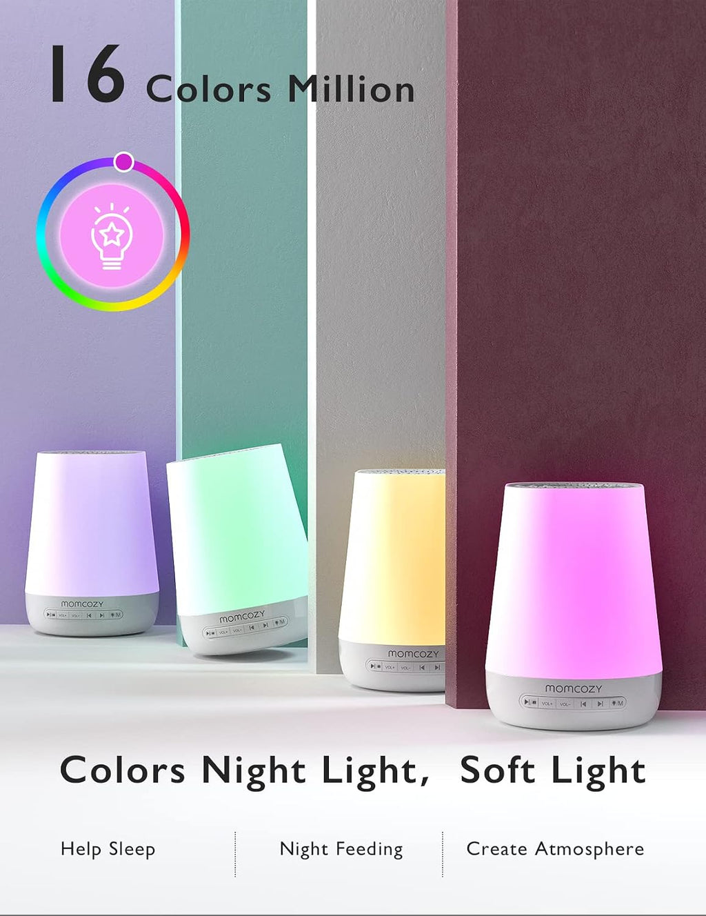 Baby Sound Machine, Momcozy White Noise Machine for Baby Sleeping with Night Light, Toddler Sleep Trainer 34 Soothing Sleep Sounds…