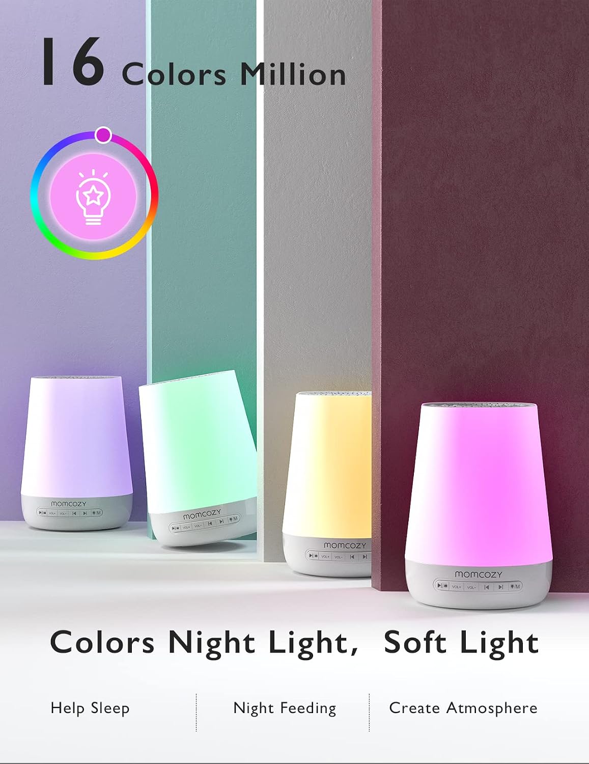 Baby Sound Machine, Momcozy White Noise Machine for Baby Sleeping with Night Light, Toddler Sleep Trainer 34 Soothing Sleep Sounds…