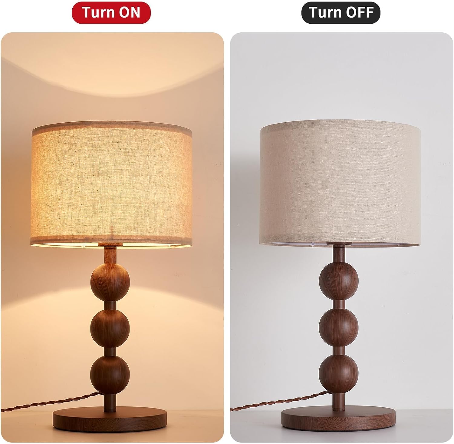 2 Pack Bedside Nightstand Table Lamp for Bedroom, Red Wood Pattern Iron Desk Lamp with Fabric Shade, Mid Century Modern Farmhouse Lamps…