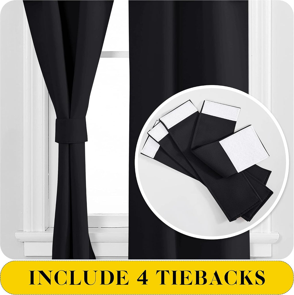 Nicetown Black Blackout Curtains with Attached Valance, Solid Room Darkening Window Treatment Drapes/Draperies for Bedroom (2 PCs, 52 inche…