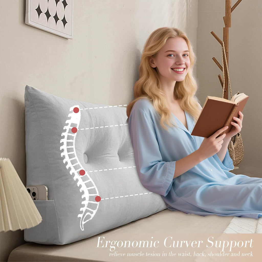Dorm Headboard Pillows Twin XL Wedge Headboard Pillow Long Backrest Positioning Support for Daybed Reading Backrest Pillow with Side…