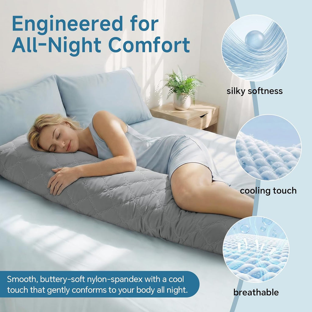 Bedelite Cooling Body Pillow for Adults, Creative Ultra Soft Cool-Touch Quilted Nylon-Spandex Body Pillow Cover, Adjustable Memory Foam Lon…