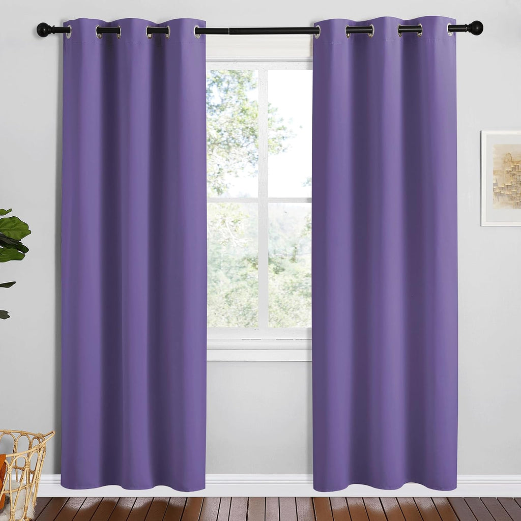 NICETOWN Lilac Purple Room Darkening Curtains for Kitchen, Set of 2, 42 inches Wide by 78 inches Long, Window Treatment Thermal Insulated…