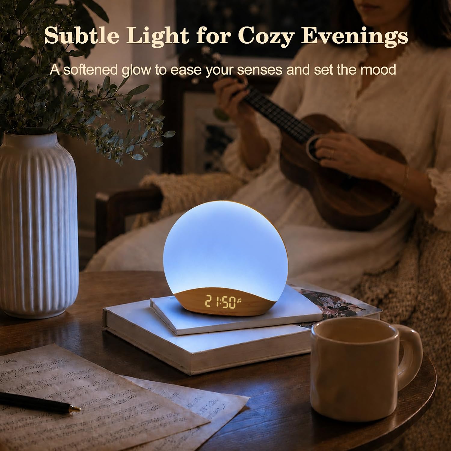 REACHER Wood Grain Sunrise Alarm Clock and Sound Machine Nightlight, Digital Dimmable Clock for Bedroom, 26 Sleep Sounds, White Noise…