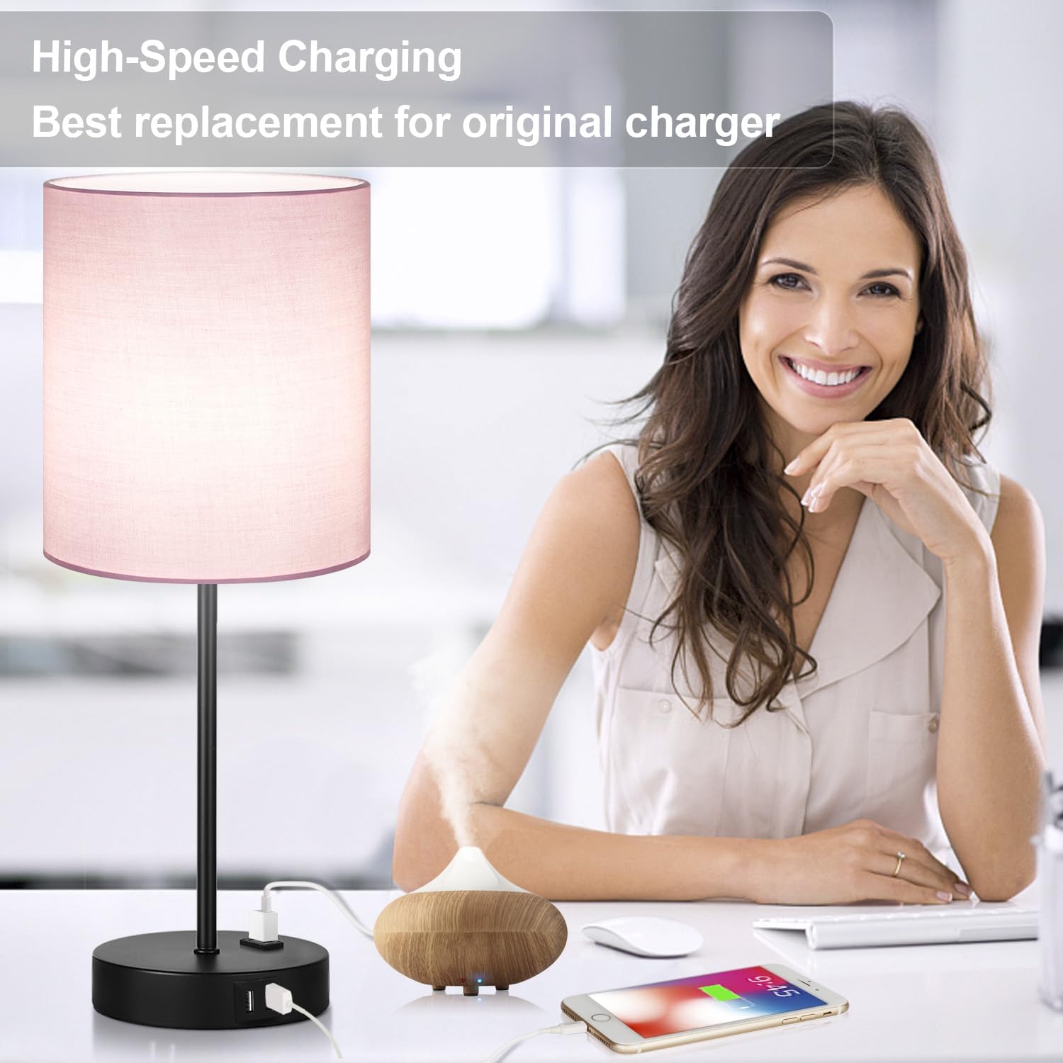 Lynnoland Set of 2 Touch Control Table Lamps, 3-Way Dimmable Bedside Nightstand Lamps for Bedroom Living Room Nursery, 800 Lumens 5000K…