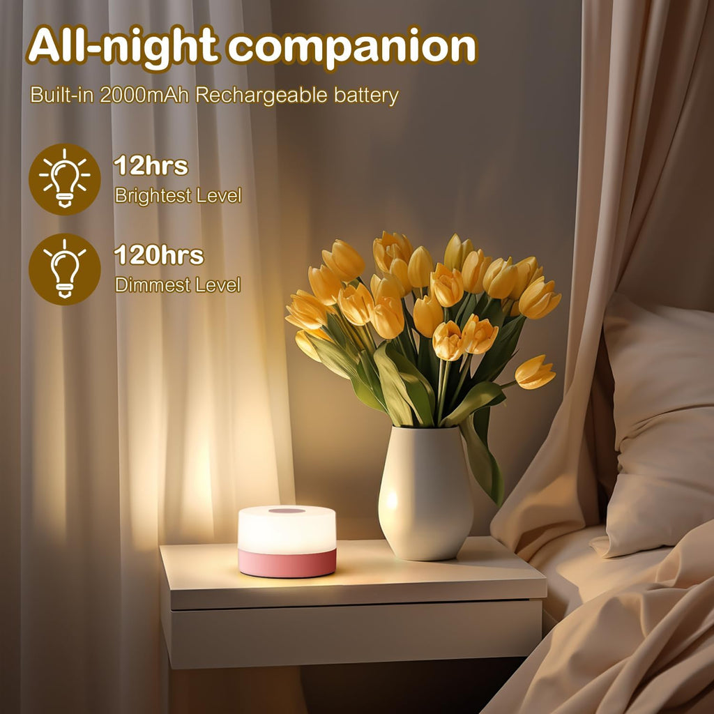 JUSHENG Night Light for Baby Nursery, Rechargeable LED Touch Light with 3CCT & Stepless Dimming Function, Portable Bedside Lamp Tap…
