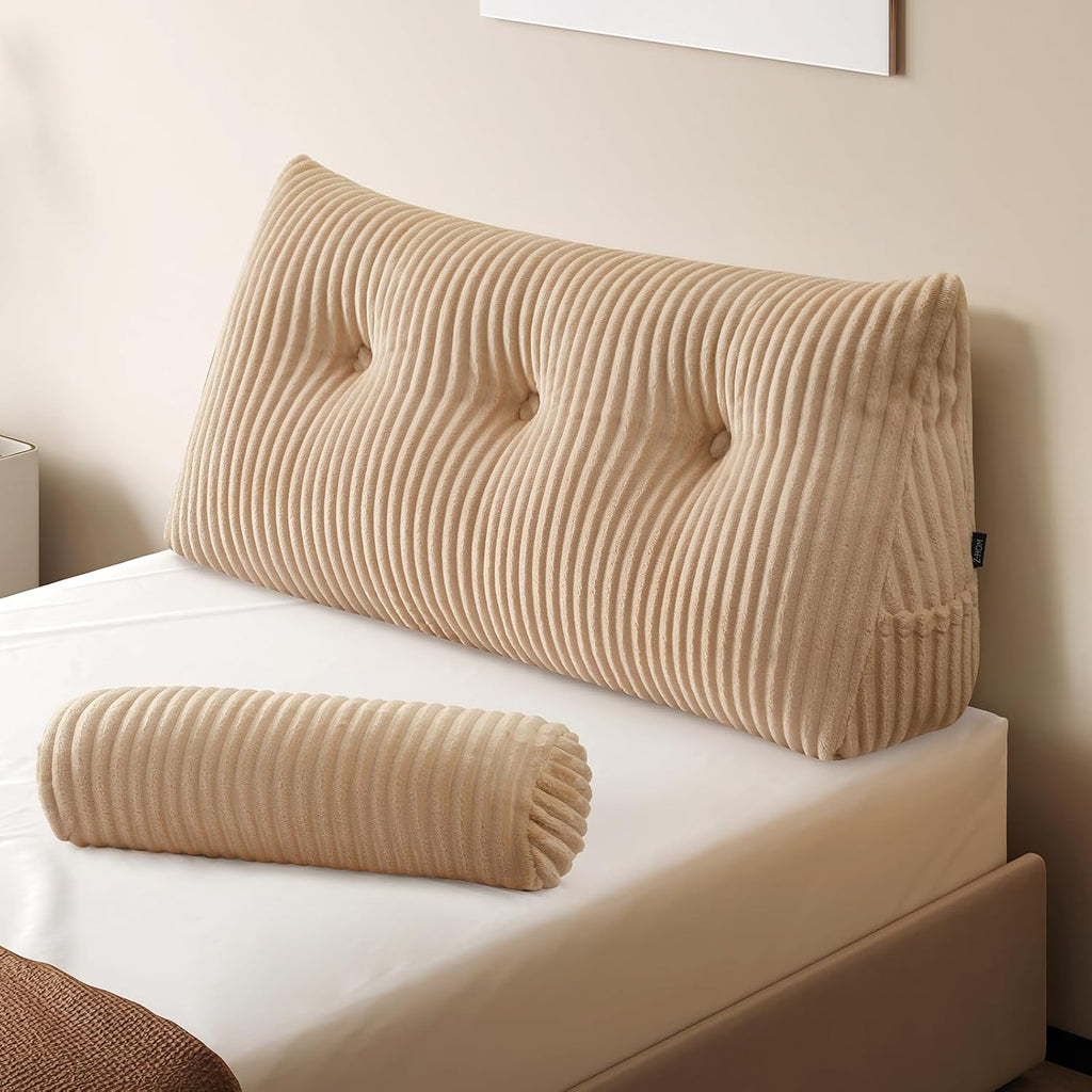 Z-Hom Large Wedge Pillow Headboard, Twin Triangular Headboard Pillow, Reading Pillow Bed with a Roll Pillow for Bed Sitting Up Sleeping, Ba…