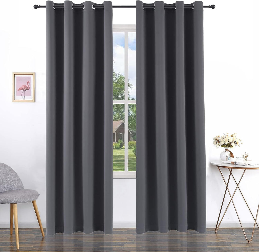 Pickluc Grey Blackout Curtain Panels with Grommet, Light Blocking Drapes for Living Room, Thermal Insulated, Noise Reduction, Privacy Prote…