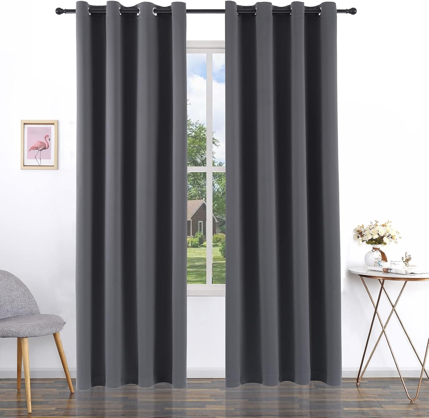 Pickluc Grey Blackout Curtain Panels with Grommet, Light Blocking Drapes for Living Room, Thermal Insulated, Noise Reduction, Privacy Prote…