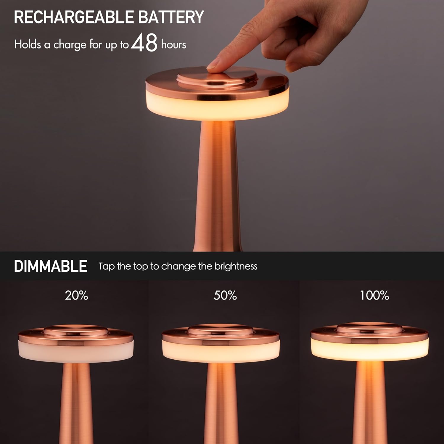 O’Bright Portable LED Table Lamp with Touch Sensor, 3-Levels Brightness, Rechargeable Battery Up to 48 Hours Usage, Night Light for Kids…
