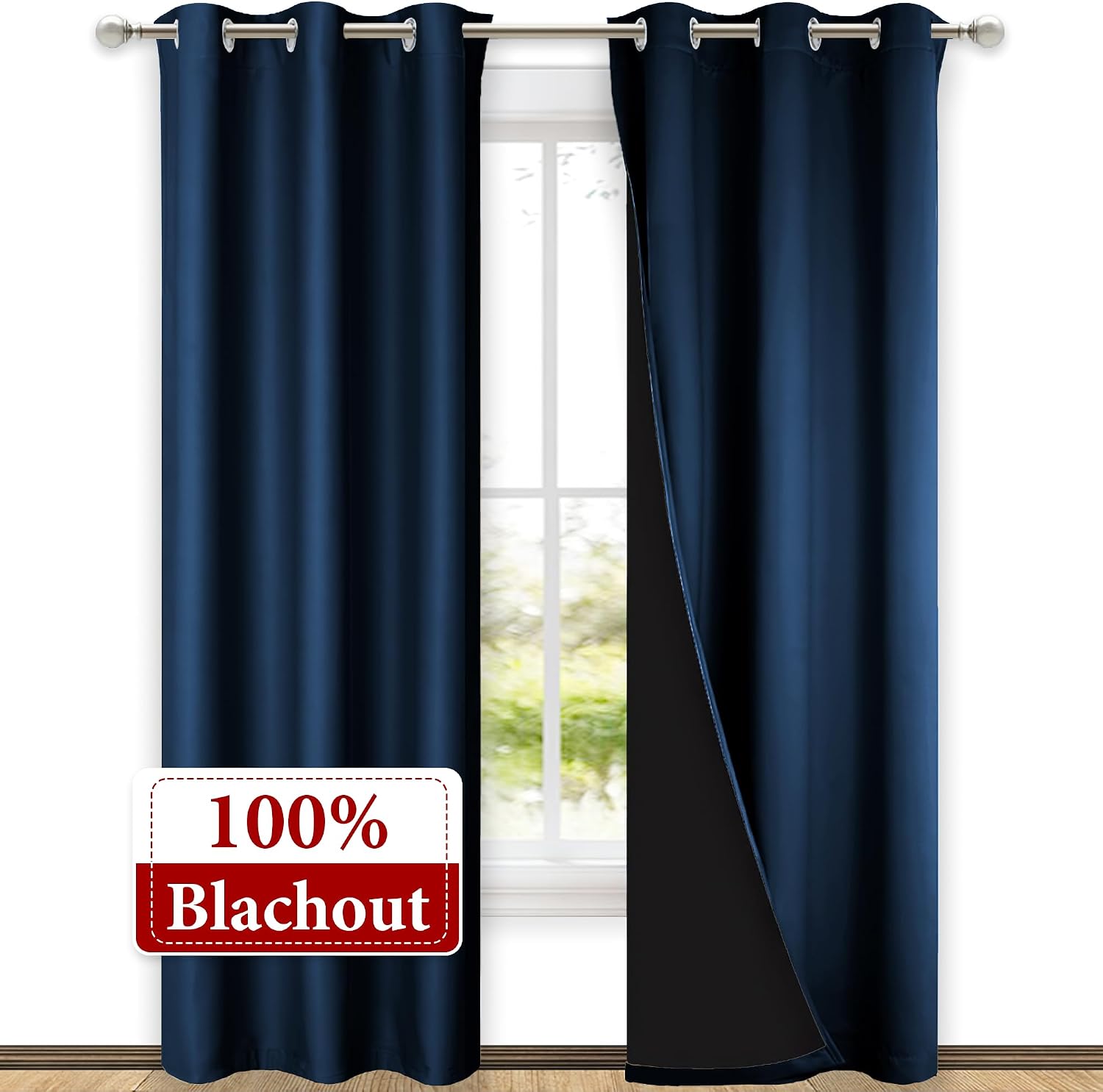 Nicetown Moroccan Blue Full Shade Curtain Panels, Pair of Thermal Insulated & Energy Efficiency Blackout Drapes for Living Room Windows, Li…