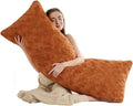 HKMR Fluffy Faux Rabbit Fur Body Pillow, Memory Foam Pregnancy Pillow for Side Sleep Body Pillow,20x54 Long Pillow for Adults-Burnt O…